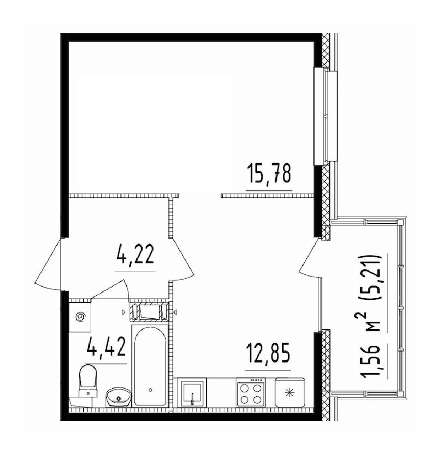 1-комнатная квартира 37.27 м², 12/14 эт., ЖК «Чёрная речка»